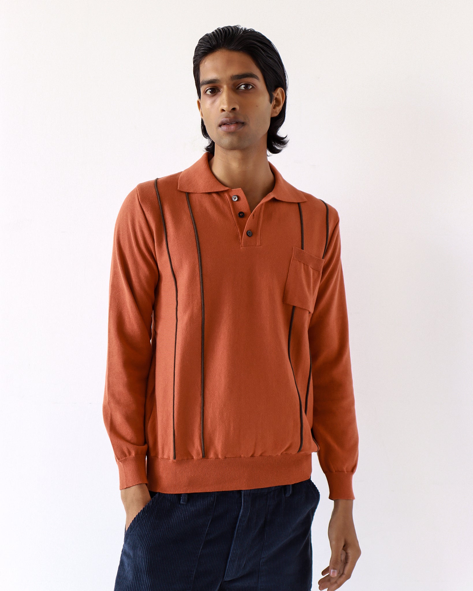 Alfaro Knitted Polo Burnt Orange Far Afield